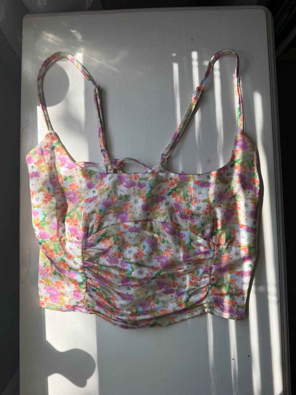 PacSun Floral Satin Cami Top - Pink Green Orange Cream White